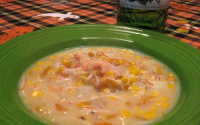 Sweet Corn Chowder With Shrimp and Red Peppers