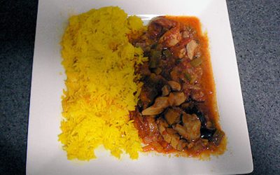 Pan Fried Chicken and Chorizo With Rice