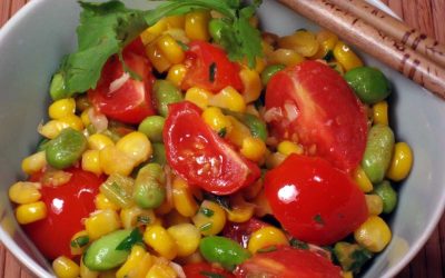 Corn With Tomatoes and Edamame Beans