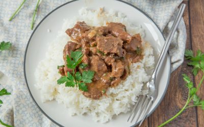 Beef Tips on Rice – Pressure Cooker